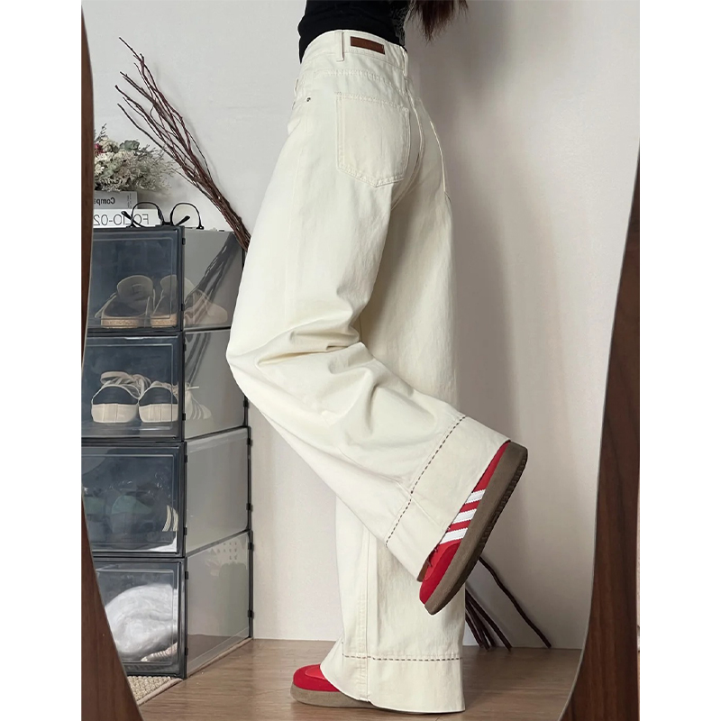 Plus-Size White Wide-Leg Jeans for Pear-Shaped Figures, Slimming Loose BF Style, Trendy 2025 Fashion Plus-Size White Wide-Leg Jeans for Pear-Shaped Figures, Slimming Loose BF Style, Trendy 2025 Fashion