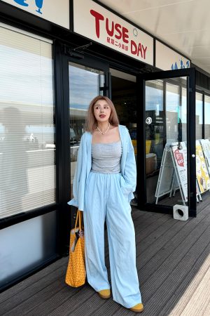 Plus Size Wide-Leg Long Pants in Lazy Blue - Minimalist French Style Casual Trousers for Commuting and Everyday Wear