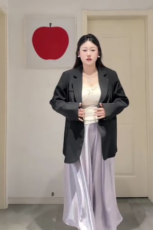 Plus-Size Women's Acetate Satin High-Waisted Midi Skirt - Versatile Solid Color for Spring 2025, Perfect for Curvy Styles