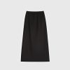 Plus-Size Women's Black High-Waisted Summer Skirt - Flattering Draped Long Design with Slit for Curvy Figures