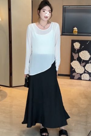 Plus-Size Women's Butterfly Hollow Back Top and Satin Fishtail Skirt Set - Sun-Protective Summer Fashion