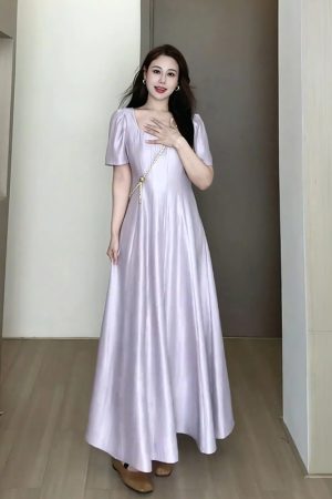 Plus-Size Women's Elegant French-Style Purple Long Dress for Summer - Unique Temperament Dress for a Flattering Fit