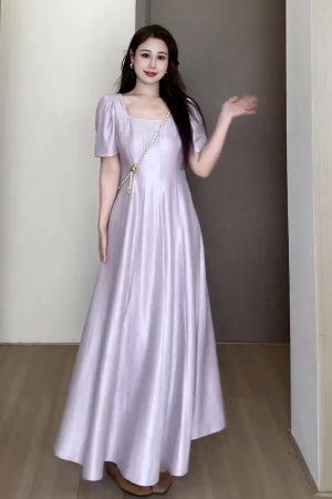 Plus-Size Women's Elegant French-Style Purple Long Dress for Summer - Unique Temperament Dress for a Flattering Fit