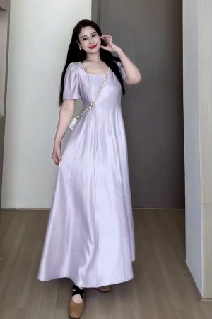 Plus-Size Women's Elegant French-Style Purple Long Dress for Summer - Unique Temperament Dress for a Flattering Fit