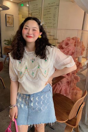 Plus-Size Women's Embroidered Tencel T-Shirt, Short Sleeve Summer Top, Unique Exquisite Design, Trendy Fashion for Curvy Styles