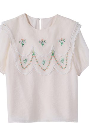Plus-Size Women's Embroidered Tencel T-Shirt, Short Sleeve Summer Top, Unique Exquisite Design, Trendy Fashion for Curvy Styles