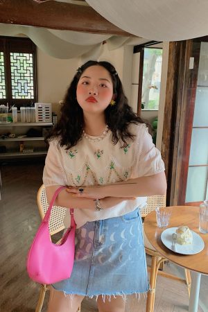 Plus-Size Women's Embroidered Tencel T-Shirt, Short Sleeve Summer Top, Unique Exquisite Design, Trendy Fashion for Curvy Styles