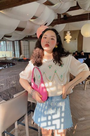 Plus-Size Women's Embroidered Tencel T-Shirt, Short Sleeve Summer Top, Unique Exquisite Design, Trendy Fashion for Curvy Styles