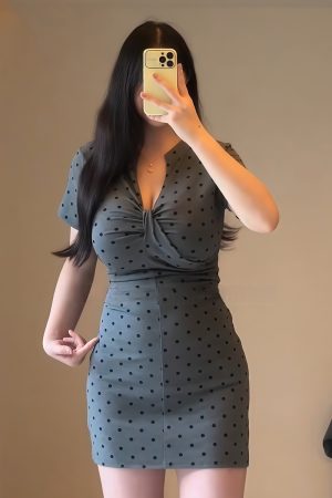 Plus-Size Women's French-Style High-End Polka Dot Bodycon Dress for Summer, Slim Fit Short Skirt, Chic and Trendy