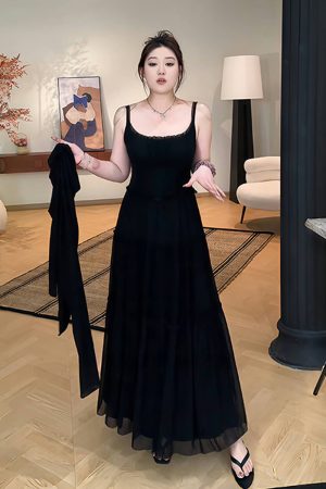 Plus-Size Women's French-Style Pleated Camisole Dress with Long Sleeve Cardigan Set - Summer Cover-Up for Curvy Fashion