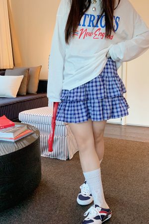 Plus Size Women's High Waist Plaid Cake Skirt - Slimming Summer Short Skirt for Chubby Girls, 2025 Trendy Fashion