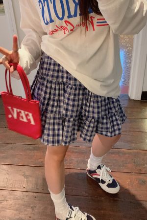 Plus Size Women's High Waist Plaid Cake Skirt - Slimming Summer Short Skirt for Chubby Girls, 2025 Trendy Fashion