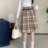 Plus Size Women's High-Waisted A-Line Colorful Plaid Pleated Skirt - Retro Checkered Mid-Length Style