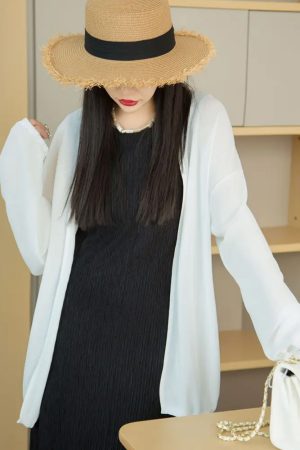 Plus Size Women's Ice Silk Sun Protection Cardigan - Lightweight Sheer Knitted Jacket for Summer Air Conditioning Cover-Up