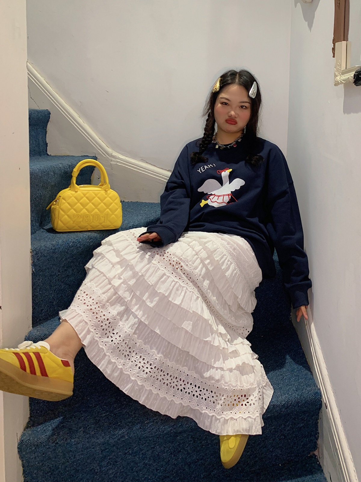 Plus Size Women's Lace Cake Skirt - Mid-Length White Skirt for Spring & Autumn, Stylish Half-Length Design Plus Size Women's Lace Cake Skirt - Mid-Length White Skirt for Spring & Autumn, Stylish Half-Length Design