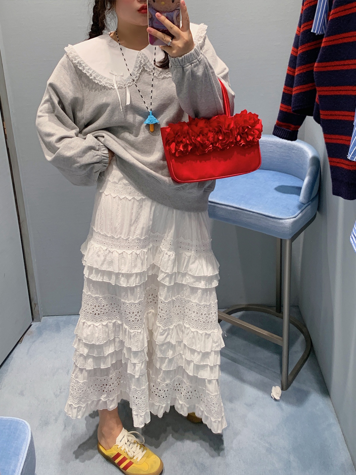 Plus Size Women's Lace Cake Skirt - Mid-Length White Skirt for Spring & Autumn, Stylish Half-Length Design Plus Size Women's Lace Cake Skirt - Mid-Length White Skirt for Spring & Autumn, Stylish Half-Length Design