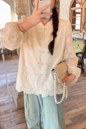 Plus Size Women's Long Sleeve Button-Up Shirt, High-End Embroidered Chinese Style, Flattering Curvy Fit, Elegant Temperament Top