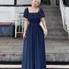 Plus-Size Women's Long Summer Dress with Slimming Effect, French Style Square Neck and Puff Sleeves, Elegant Curvy Fashion