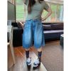 Plus Size Women's Loose Denim Shorts - Summer 2025 Slimming Five-Point Style for Casual Y2K Vibe