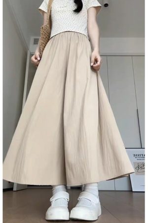 Plus Size Women's Loose Wide-Leg Skirt Pants with Elastic Waist - Summer 2025 Gray Fashionable Y2K Style