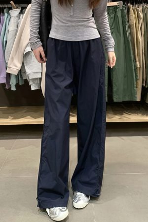 Plus Size Women's Navy Blue Quick-Dry Wide-Leg High-Waisted Cargo Pants - Loose Fit Summer Style