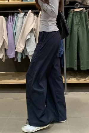 Plus Size Women's Navy Blue Quick-Dry Wide-Leg High-Waisted Cargo Pants - Loose Fit Summer Style