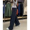 Plus Size Women's Navy Blue Quick-Dry Wide-Leg High-Waisted Cargo Pants - Loose Fit Summer Style