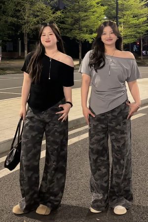 Plus Size Women's Off-Shoulder Short Sleeve T-Shirt - Summer Slimming Irregular Top, Tummy-Covering, Waist-Cinching Style