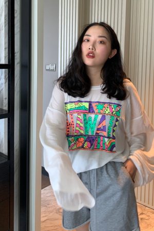 Plus Size Women's Printed Long Sleeve Sun Protection T-Shirt - Summer 2025 Loose Slimming Style in White - Trendy and Comfortable