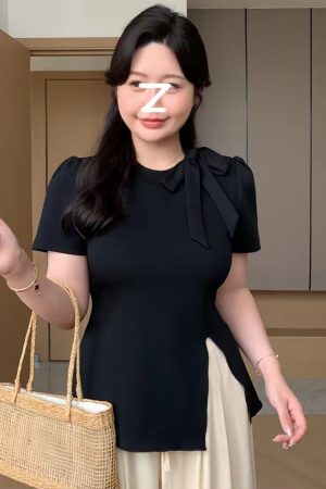 Plus-Size Women's Short Sleeve Irregular Split T-Shirt - Trendy Summer Top for Curvy Figures