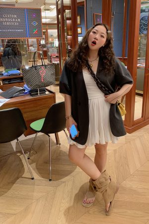 Plus-Size Women's Short-Sleeved Blazer, No Collar, Thin Summer Suit Jacket in Gray - High-End Quality Fashion Outerwear