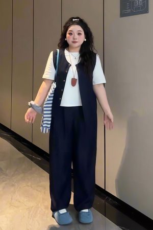 Plus-Size Women's Solid Color Short-Sleeve T-Shirt & Wide-Leg Pants Three-Piece Set - Versatile Summer Fashion Ensemble