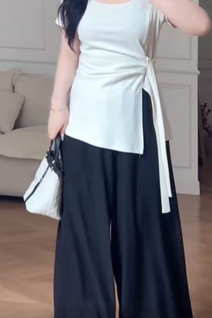 Plus Size Women's Summer High Waist Loose Wide-Leg Pants - Casual Cool Feeling Versatile Slimming Fashion Trousers