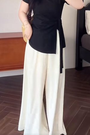 Plus Size Women's Summer High Waist Loose Wide-Leg Pants - Casual Cool Feeling Versatile Slimming Fashion Trousers