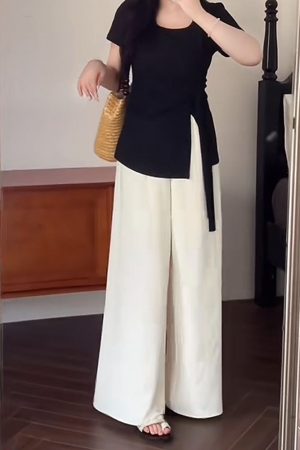 Plus Size Women's Summer High Waist Loose Wide-Leg Pants - Casual Cool Feeling Versatile Slimming Fashion Trousers