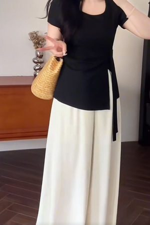 Plus Size Women's Summer High Waist Loose Wide-Leg Pants - Casual Cool Feeling Versatile Slimming Fashion Trousers