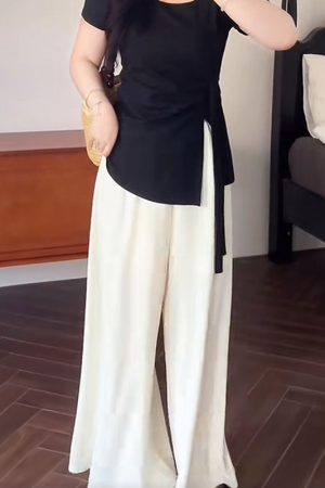 Plus Size Women's Summer High Waist Loose Wide-Leg Pants - Casual Cool Feeling Versatile Slimming Fashion Trousers