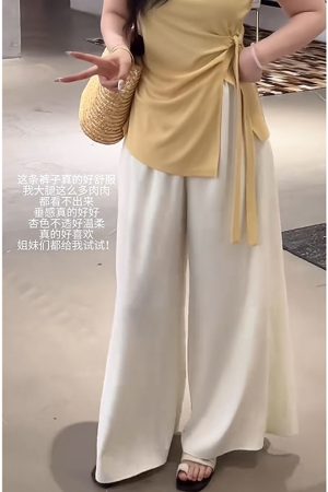 Plus Size Women's Summer High Waist Loose Wide-Leg Pants - Casual Cool Feeling Versatile Slimming Fashion Trousers