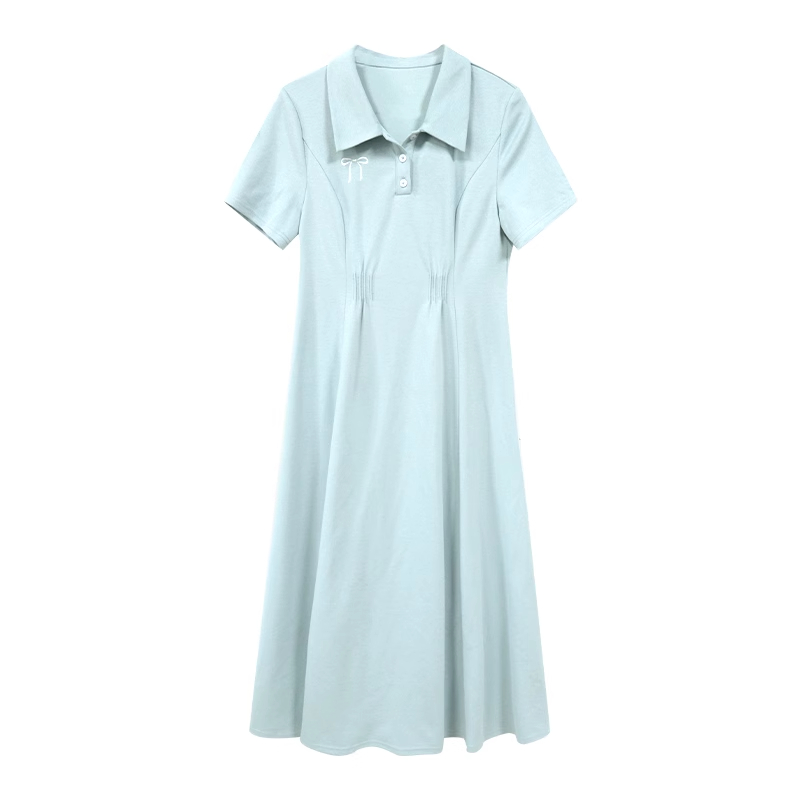 Plus-Size Women's Summer Polo Collar Short Sleeve A-Line Dress, Waist-Cinching Slimming Fit, College Style, Trendy and Elegant Look Plus-Size Women's Summer Polo Collar Short Sleeve A-Line Dress, Waist-Cinching Slimming Fit, College Style, Trendy and Elegant Look
