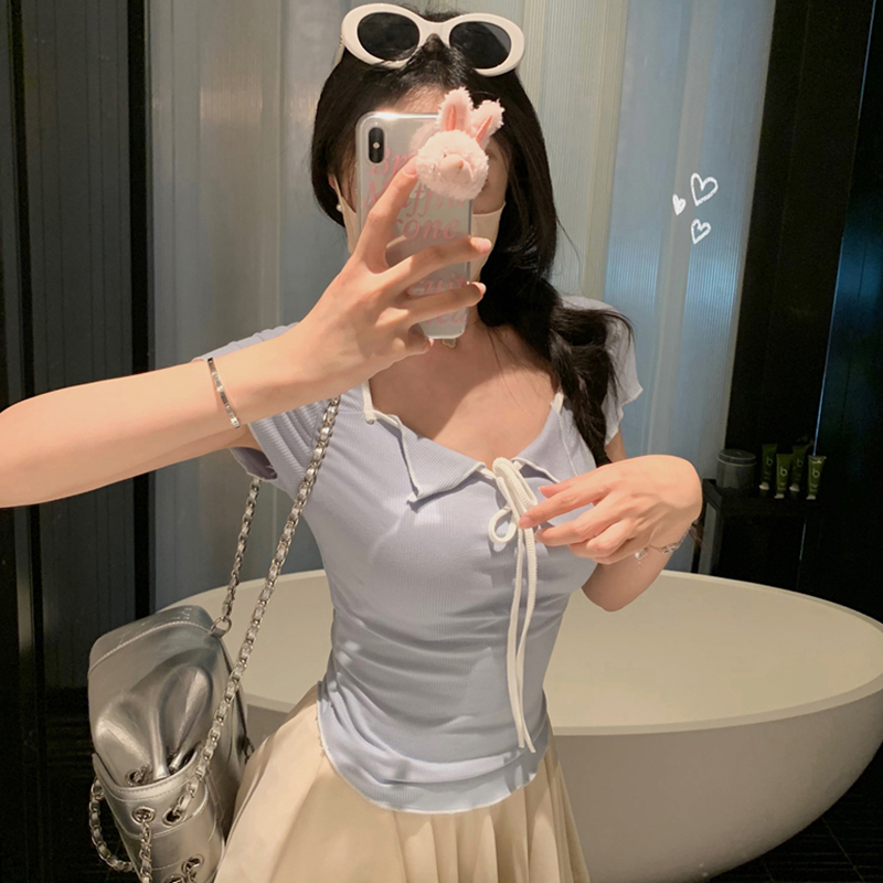 Plus Size Women's Summer Short Sleeve T-Shirt – Spicy Slim Fit Tummy-Covering Tie Top for a Trendy Look Plus Size Women's Summer Short Sleeve T-Shirt – Spicy Slim Fit Tummy-Covering Tie Top for a Trendy Look