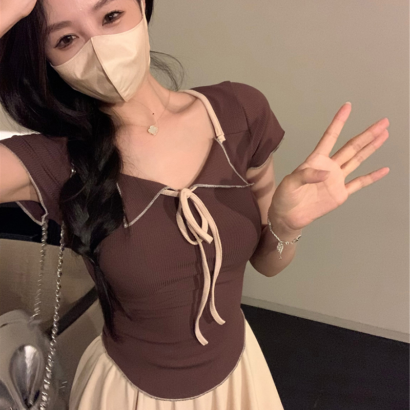 Plus Size Women's Summer Short Sleeve T-Shirt – Spicy Slim Fit Tummy-Covering Tie Top for a Trendy Look Plus Size Women's Summer Short Sleeve T-Shirt – Spicy Slim Fit Tummy-Covering Tie Top for a Trendy Look