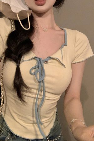 Plus Size Women's Summer Short Sleeve T-Shirt â€“ Spicy Slim Fit Tummy-Covering Tie Top for a Trendy Look