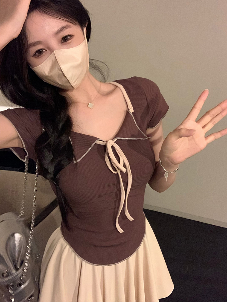 Plus Size Women's Summer Short Sleeve T-Shirt – Spicy Slim Fit Tummy-Covering Tie Top for a Trendy Look Plus Size Women's Summer Short Sleeve T-Shirt – Spicy Slim Fit Tummy-Covering Tie Top for a Trendy Look