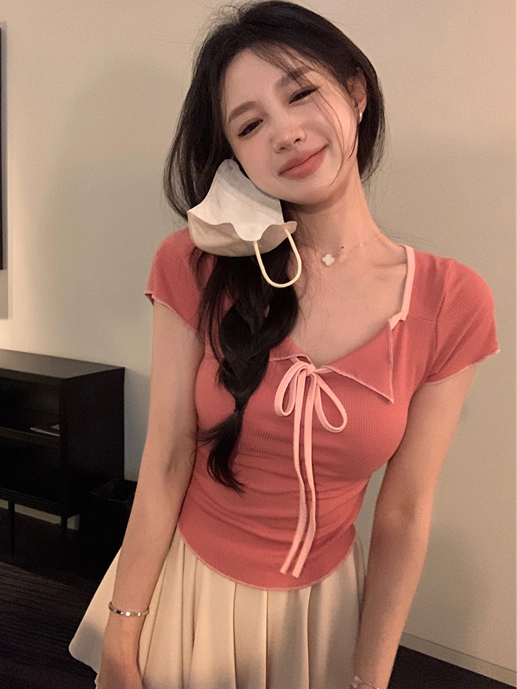 Plus Size Women's Summer Short Sleeve T-Shirt – Spicy Slim Fit Tummy-Covering Tie Top for a Trendy Look Plus Size Women's Summer Short Sleeve T-Shirt – Spicy Slim Fit Tummy-Covering Tie Top for a Trendy Look