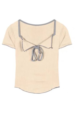 Plus Size Women's Summer Short Sleeve T-Shirt – Spicy Slim Fit Tummy-Covering Tie Top for a Trendy Look