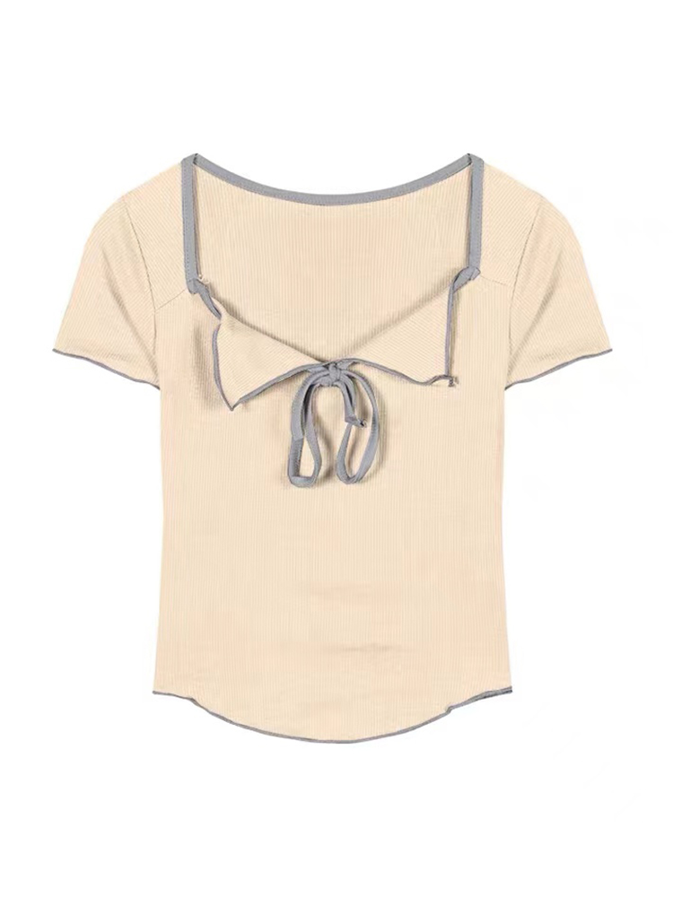 Plus Size Women's Summer Short Sleeve T-Shirt – Spicy Slim Fit Tummy-Covering Tie Top for a Trendy Look Plus Size Women's Summer Short Sleeve T-Shirt – Spicy Slim Fit Tummy-Covering Tie Top for a Trendy Look