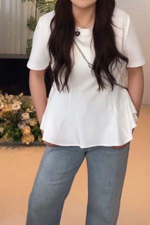 Plus Size Women's Summer Short Sleeve T-shirt with Lotus Leaf Edges, Flattering Design for Chubby Figures, Versatile Youthful Style