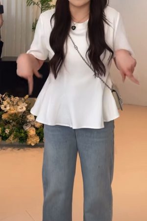 Plus Size Women's Summer Short Sleeve T-shirt with Lotus Leaf Edges, Flattering Design for Chubby Figures, Versatile Youthful Style