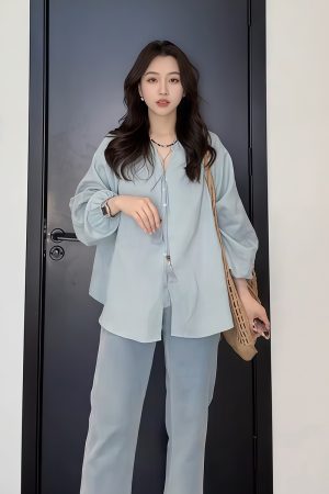 Plus-Size Women's Vintage Embroidered V-Neck Shirt - Loose, Flattering Summer Top for Curvy Figures - Versatile French Style