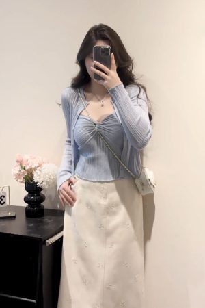 Plus Size Women's Vintage Knitted Vest Top and Slim-Fit Long Sleeve Cardigan Set for Spring and Autumn Fashion